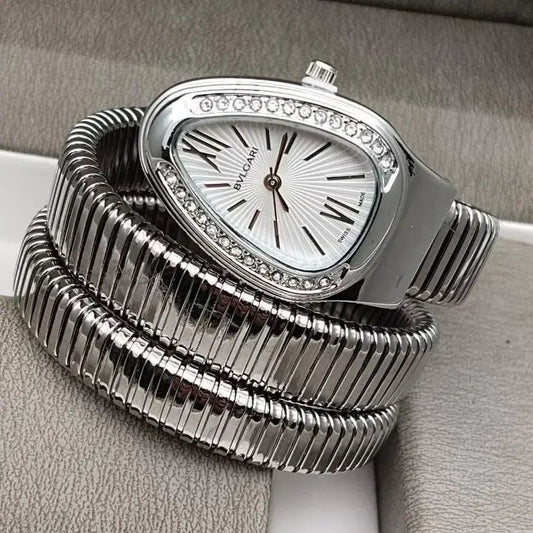 Triple‑Wrap Snake Watch | Diamond‑Set Bezel | Luxury Fashion Accessory - Golden