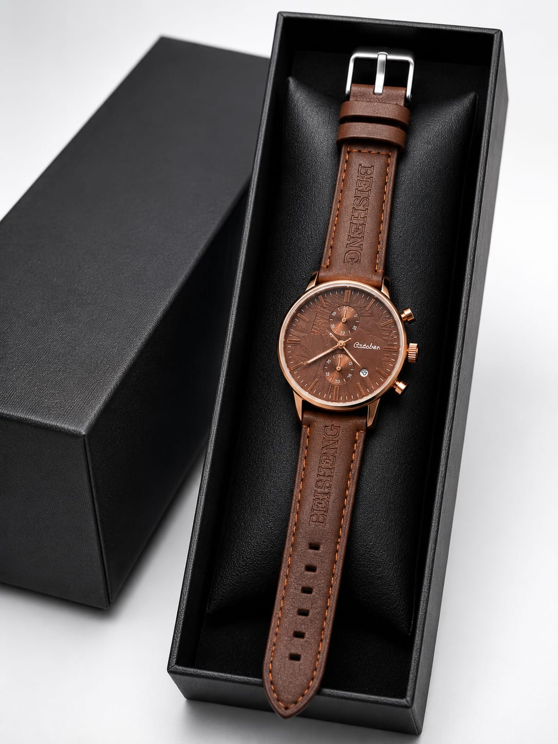 Beisheng Men's Leather Strap Watch Perfect for formal and casual occasions - Brown