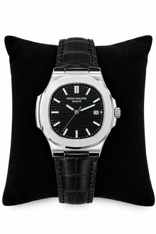 Patek Philippe Inspired Leather Strap Watch - Timepiece Accessory Designed For Wrist Timekeeping And Daily Fashion Routine - black strap