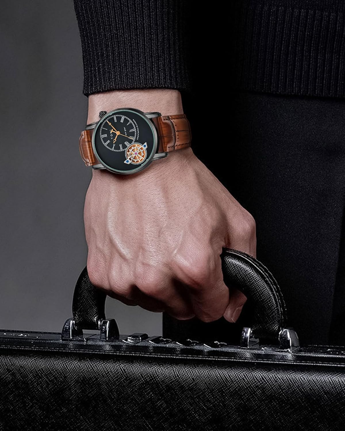 Men's Watch Analog Leather Wrist Watch – Elegant Quartz Watch with Double Strap & 3ATM Waterproof ( Random Color )
