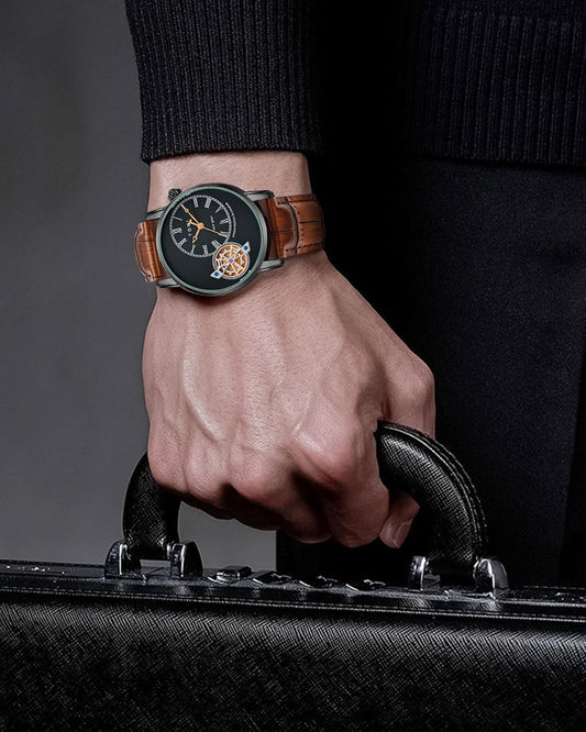 Men's Watch Analog Leather Wrist Watch – Elegant Quartz Watch with Double Strap & 3ATM Waterproof ( Random Color )