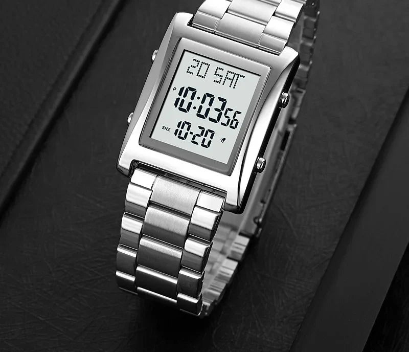 Skmei Men’s Digital Square Watch – Stainless Steel Chain, Quartz Movement, Without box - Golden