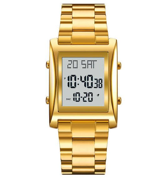 Skmei Men’s Digital Square Watch – Stainless Steel Chain, Quartz Movement, Without box - Golden