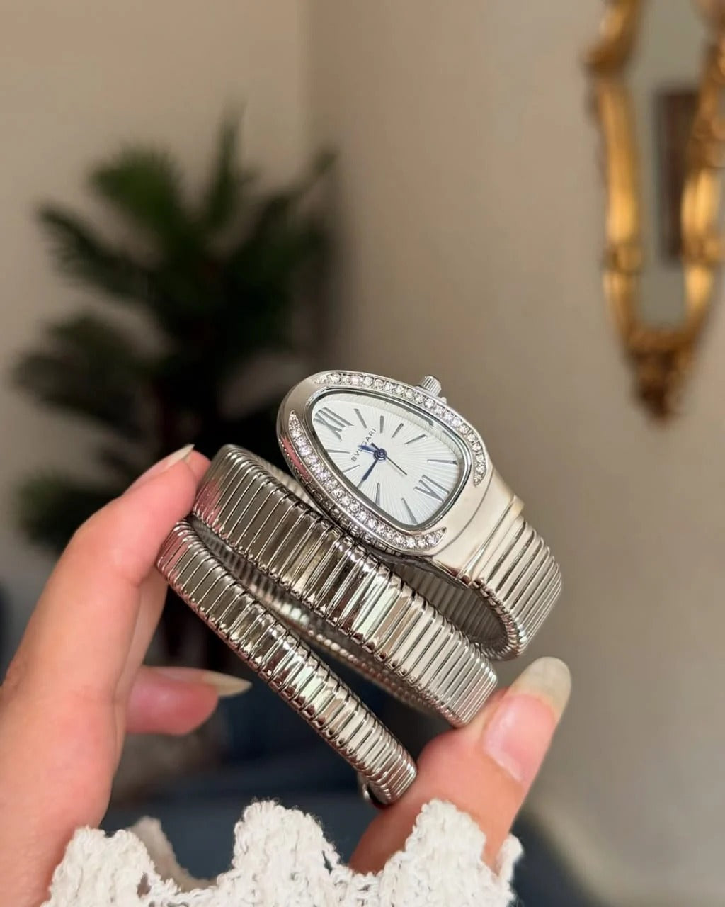 Triple‑Wrap Snake Watch | Diamond‑Set Bezel | Luxury Fashion Accessory - Golden
