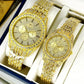Luxury Diamond-Accented Couple Watch Set (Without Box) - Golden