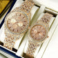 Luxury Diamond-Accented Couple Watch Set (Without Box) - Golden