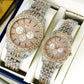 Luxury Diamond-Accented Couple Watch Set (Without Box) - Golden