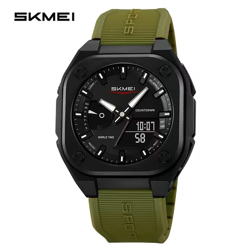 SKMEI Original Men's World Timer Watch – Premium Analog-Digital Sports Chronograph with Heavy-Duty Silicone Strap - Black