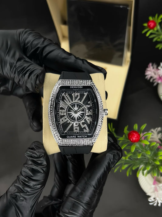 Denvosi Luxury Diamond Studded Strap Men’s Watch Elegant Durable Stylish Premium Choice For Parties Daily Wear And Special Occasions | Black