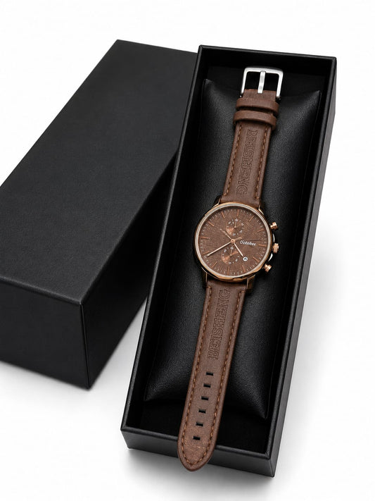 Beisheng Men's Leather Strap Watch Perfect for formal and casual occasions - Brown
