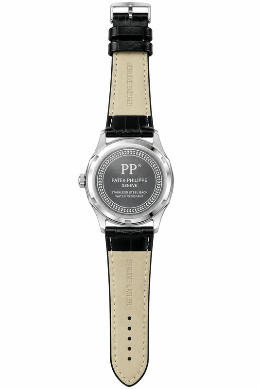 Patek Philippe Inspired Leather Strap Watch - Timepiece Accessory Designed For Wrist Timekeeping And Daily Fashion Routine - black strap